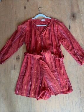 Apiece Apart Red Lurex Striped Romper